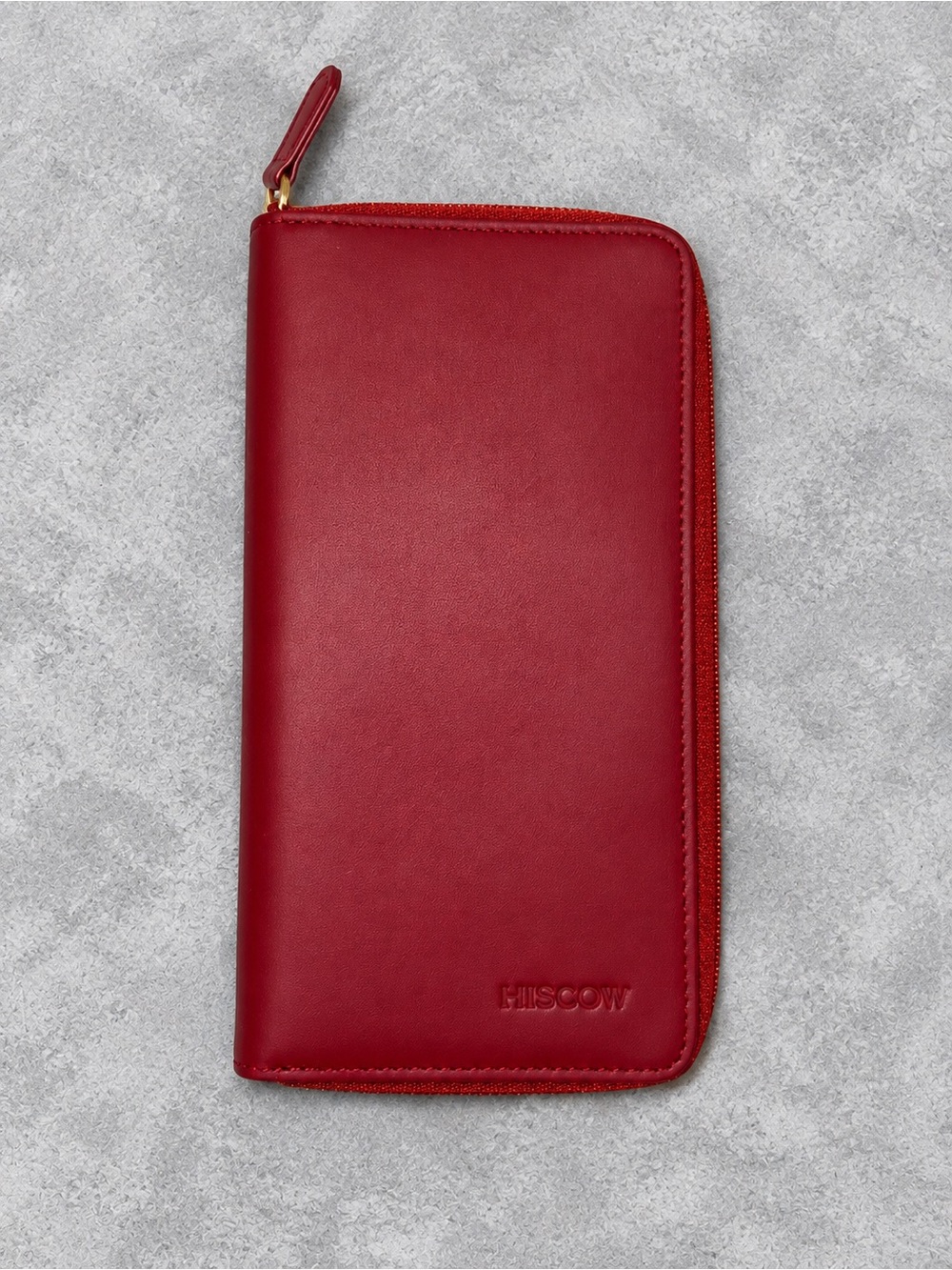 NWOT - HISCOW Leather Zippered Checkbook Cover Wallet Wine Red